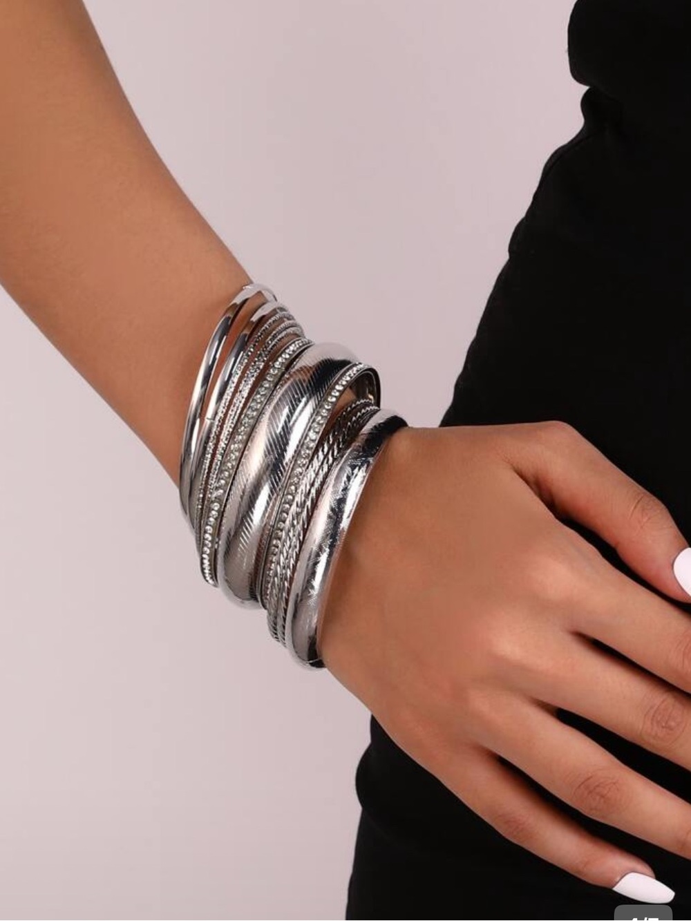 Silver Tone Multi-Stack Bangle Bracelet Set - Women's Jewelry - Picture 2 of 6